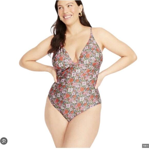 J Crew Liberty Fabrics Plunge One Piece Swimsuit in Meadow Song Size 22 NEW - Picture 1 of 9